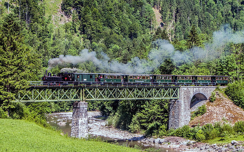The Wälderbähnle steam train in the Bregenzerwald