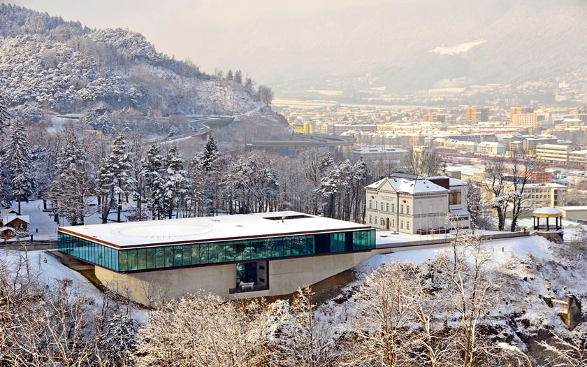 View of the Tirol Panorama building on the Bergisel in Innsbruck
