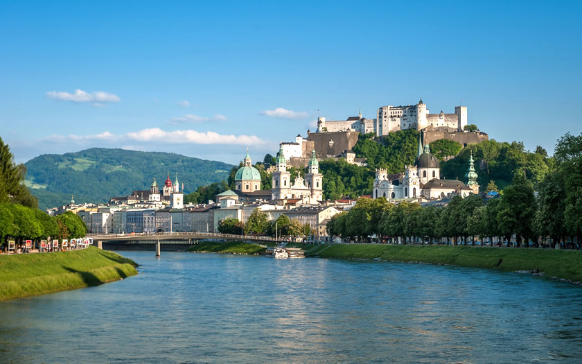 View of Salzburg old town above the Salzach river