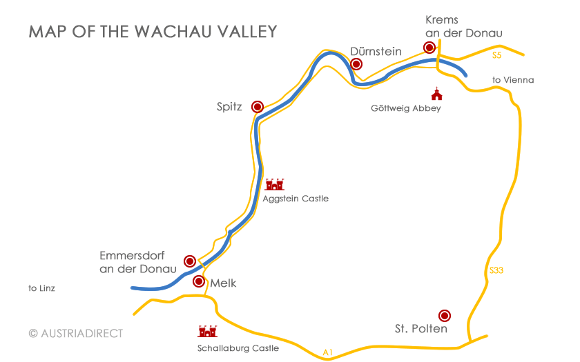 Map of the Wachau valley in Lower Austria